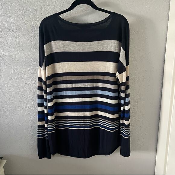Vince Navy Blue Striped Merino Wool Sweater - Picture 7 of 7